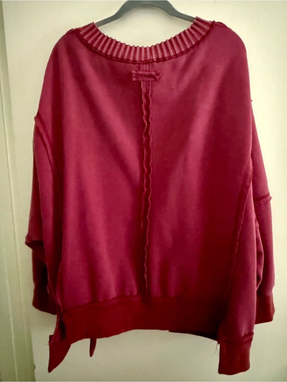 Deep Raspberry V-Neck Pullover Sweatshirt - Picture 2 of 4